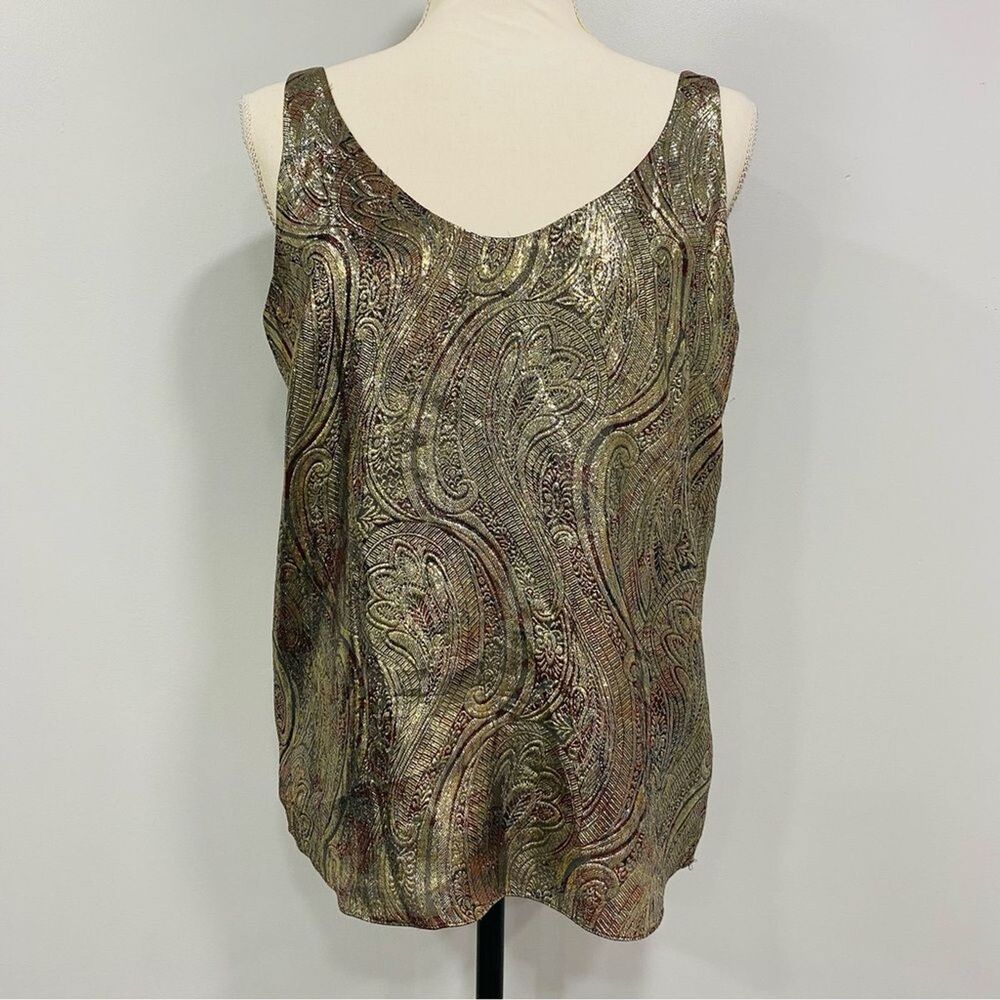 J. CREW 4 Gold Silk Metallic Paisley Evening Lined Babydoll Coachella Tank Top